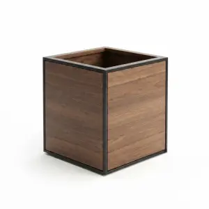 Planter Box Kayu Walnut Rangka Besi Hitam