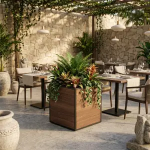 Planter Box Kayu Walnut Rangka Besi Hitam [3]