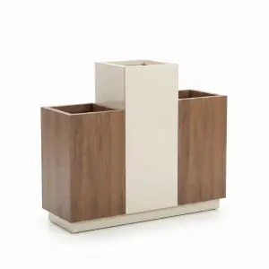 Planter Box Kombinasi Kayu Walnut dan Metal 3 Kompartemen