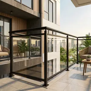 Railing Balkon Kaca Tempered Frame Besi Hollow Finishing Powder Coat [3]