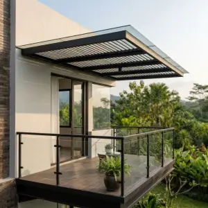 Railing Balkon Kaca Tempered Frame Besi Minimalis