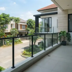 Railing Balkon Kaca Tempered Rangka Besi Hollow Finishing Powder Coat [2]