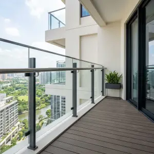 Railing Balkon Kaca Tempered Tiang Besi Hollow