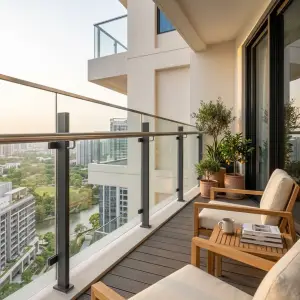 Railing Balkon Kaca Tempered Tiang Besi Hollow [4]