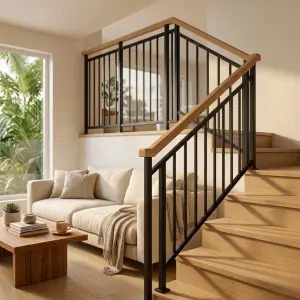 Railing Tangga Besi Hollow Handrail Kayu Modern [4]