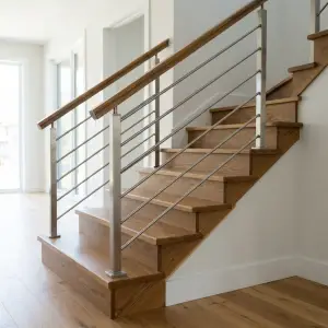 Railing Tangga Horizontal Bar Stainless Steel Handrail Kayu