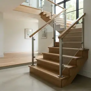 Railing Tangga Kaca Tempered Handrail Kayu Natural [2]