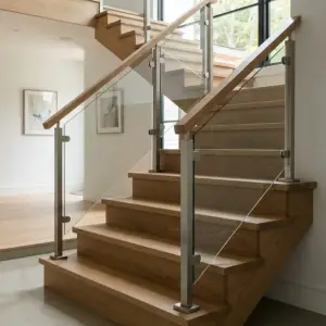 Railing Tangga Kaca Tempered Handrail Kayu Natural [3]