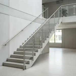Railing Tangga Stainless dengan Panel Kaca