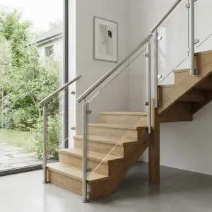 Railing Tangga Wire Rope Stainless dengan Handrail Kayu Solid [3]