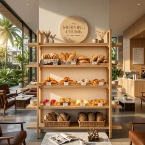 Rak Display Bakery 4 Susun Kayu Natural [3]