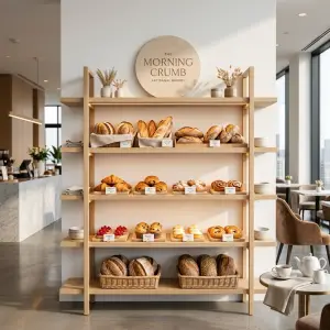 Rak Display Bakery 4 Susun Kayu Natural [4]