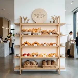 Rak Display Bakery 4 Susun Kayu Natural [5]