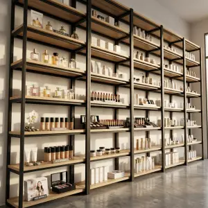Rak Display Besi Kayu Gaya Industrial untuk Toko Kosmetik dan Retail [2]