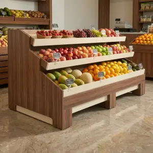 Rak Display Buah 3 Susun Finishing Walnut