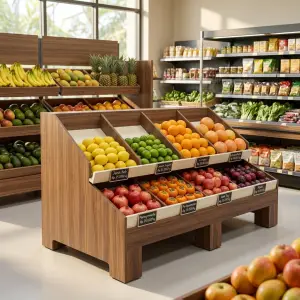 Rak Display Buah Sayur Bertingkat Material Kayu