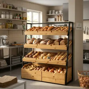 Rak Display Kayu Besi 4 Tier dengan Kotak Susun [2]