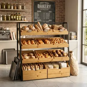 Rak Display Kayu Besi 4 Tier dengan Kotak Susun [4]