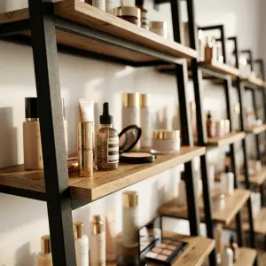 Rak Display Ladder Wall-Mount Rangka Besi Rak Kayu [2]