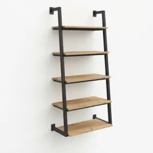 Rak Display Ladder Wall-Mount Rangka Besi Rak Kayu [5]