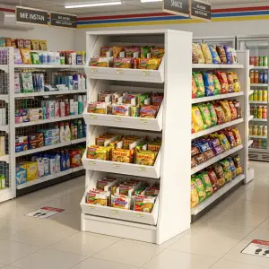 Rak Display Miring 4 Tingkat dengan Sekat untuk Minimarket