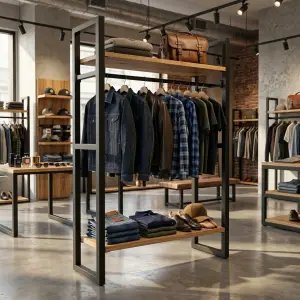 Rak Display Pakaian Besi Kayu Gantung Industrial [2]