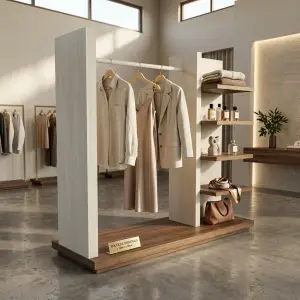 Rak Display Pakaian Hanging Rail dan Rak Susun Material Kayu [2]