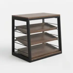 Rak Display Pastry 3 Susun Rangka Besi Kayu