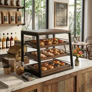 Rak Display Pastry 3 Susun Rangka Besi Kayu [2]