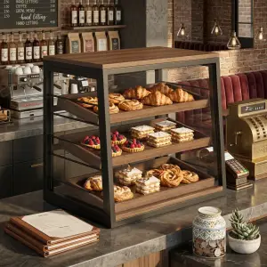 Rak Display Pastry 3 Susun Rangka Besi Kayu [4]