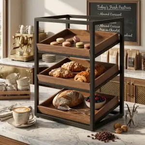 Rak Display Pastry 3 Tingkat Besi dan Kayu [2]