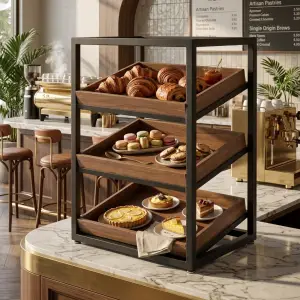 Rak Display Pastry 3 Tingkat Besi dan Kayu [4]