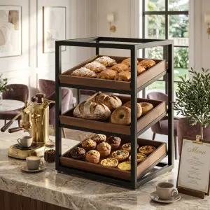 Rak Display Pastry 3 Tingkat Besi dan Kayu [5]