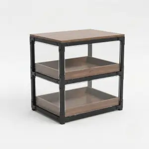 Rak Display Pastry Besi Kayu 2 Susun Kaca Akrilik