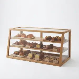 Rak Display Pastry Kayu 3 Susun dengan Kaca [1]