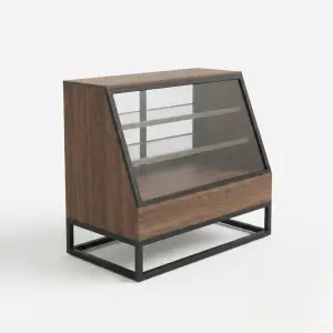 Rak Display Pastry Kayu Besi Kaca Miring