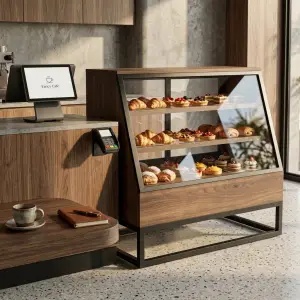 Rak Display Pastry Kayu Besi Kaca Miring [2]