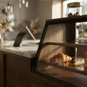 Rak Display Pastry Kayu Besi Kaca Miring [3]