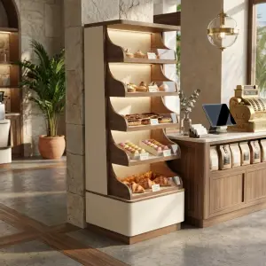 Rak Display Pastry Kayu dengan Lampu LED [2]