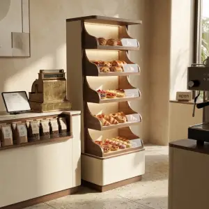 Rak Display Pastry Kayu dengan Lampu LED [4]