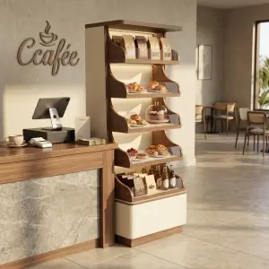 Rak Display Pastry Kayu dengan Lampu LED [5]