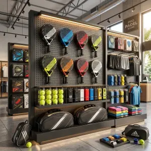 Rak Display Raket Padel dengan Pegboard dan LED [2]