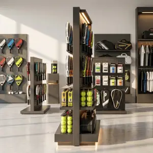 Rak Display Raket Padel dengan Pegboard dan LED [3]