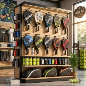 Rak Display Raket Padel Rangka Besi Panel Kayu [3]