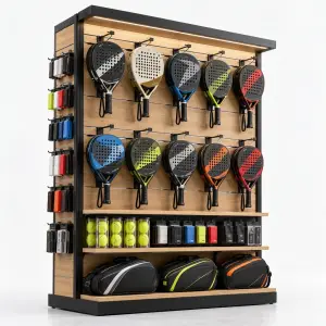 Rak Display Raket Padel Rangka Besi Panel Kayu [5]