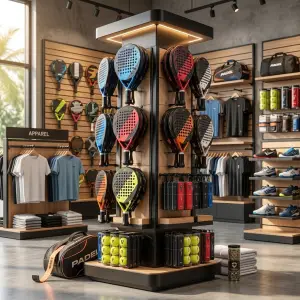 Rak Display Raket Padel Tower 4 Sisi dengan Lampu LED [3]