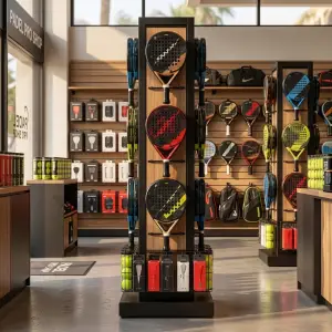 Rak Display Raket Padel Tower 4 Sisi Kayu dan Besi [3]