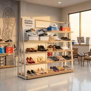 Rak Display Sepatu 5 Susun Rangka Besi Finishing Putih Alam