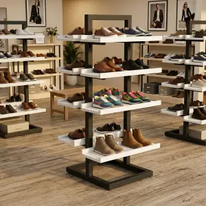 Rak Display Sepatu 5 Tingkat Rangka Besi Finishing Putih