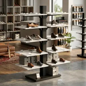 Rak Display Sepatu Tower 5 Tingkat Besi & MDF